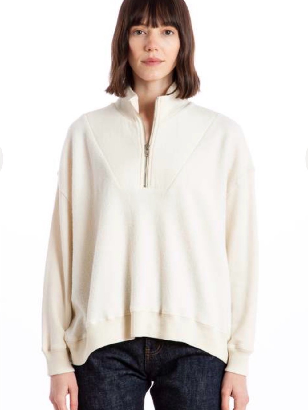 The Great. ⭐️NEW⭐️ Women’s The Slouch Trail Sweatshirt Ivory Quarter Zip -Size 3